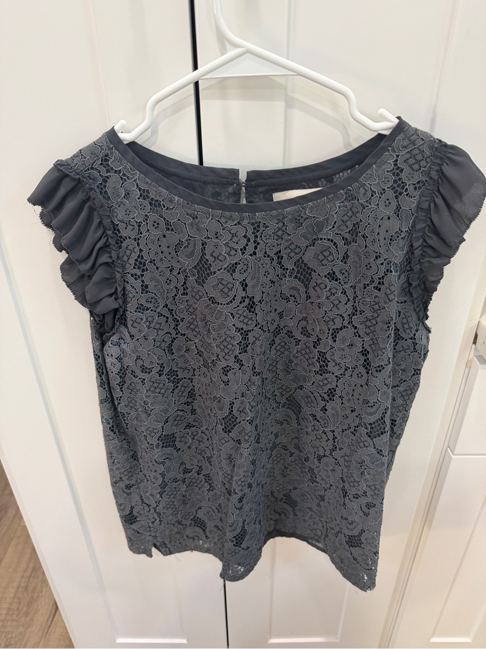 LOFT Charcoal Gray Lace Cap-Sleeve Blouse
